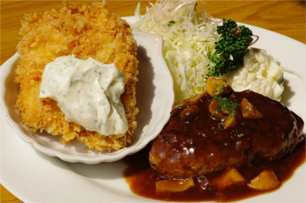 ハンバーグ＆白身魚のフライ