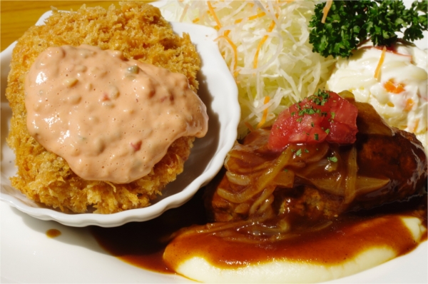 煮込みハンバーグ＆サーモンフライ